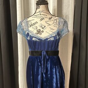 Elegant Free People Blue Velvet top with Lace Details